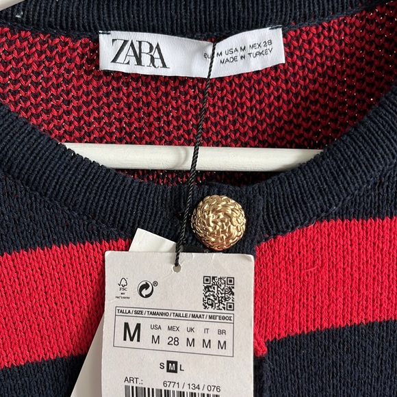 ZARA NWT STRIPED KNIT CARDIGAN RED / NAVY - Picture 10 of 10